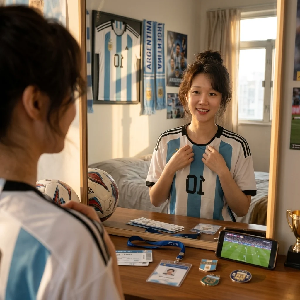 Argentina-inspired AI soccer fan mirror portrait