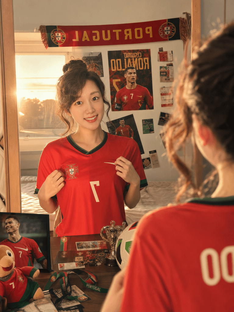 Portugal-inspired AI soccer fan mirror portrait